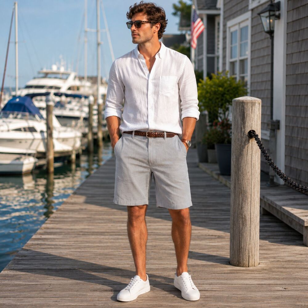 Mens Blue White Pinstripe Chino Shorts Size 35 Banana Republic Aiden Cotton